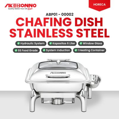 Rectangle Body Pan SS + Tutup Kaca Full Set 6L tanpa kaki(2/3 Hydraulic Induction Chafer)-DTF017